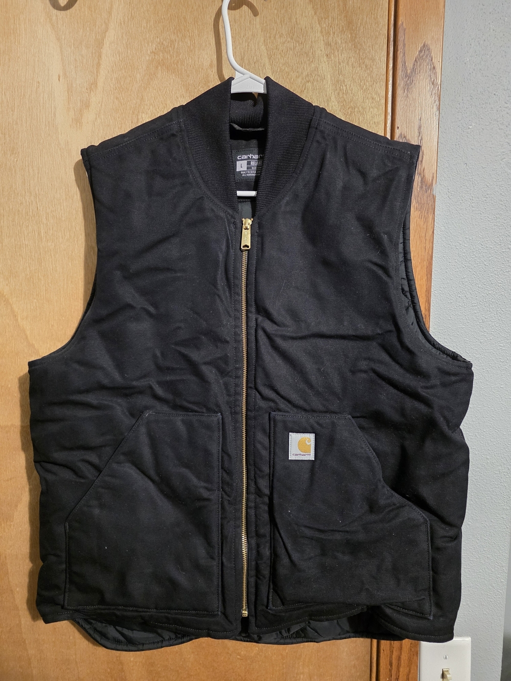 Carhartt Black Quilted Work Vest with Gold Zipper